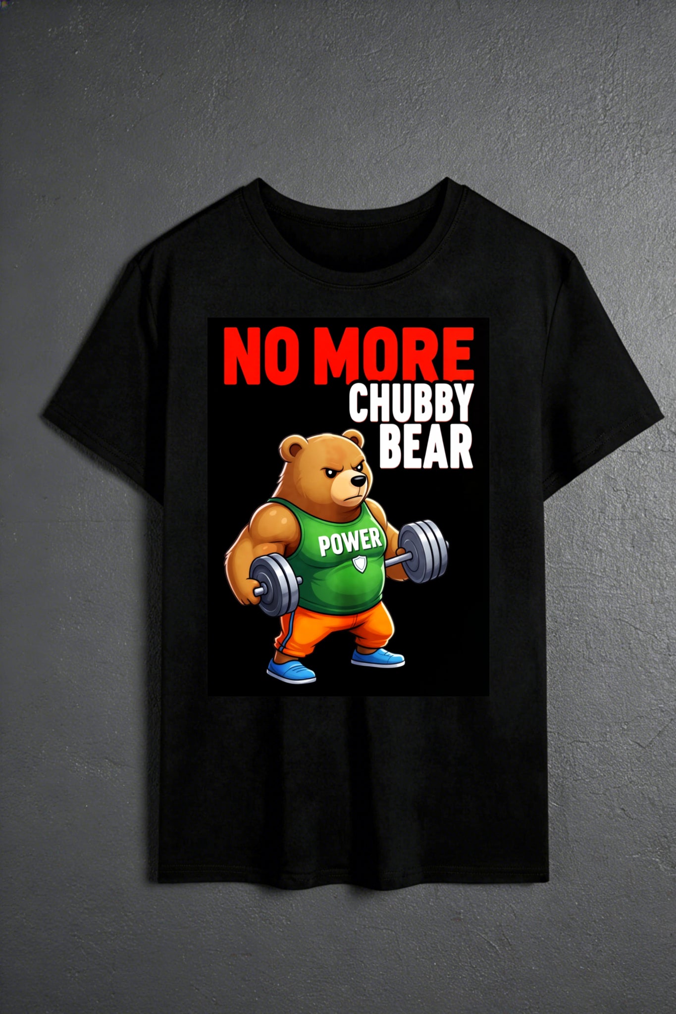 Casual Style Men's T-Shirt No More Chubby Bear Graphic Design Gym Fitness Motivation Summer Wear Gift For Fitness Enthusiasts