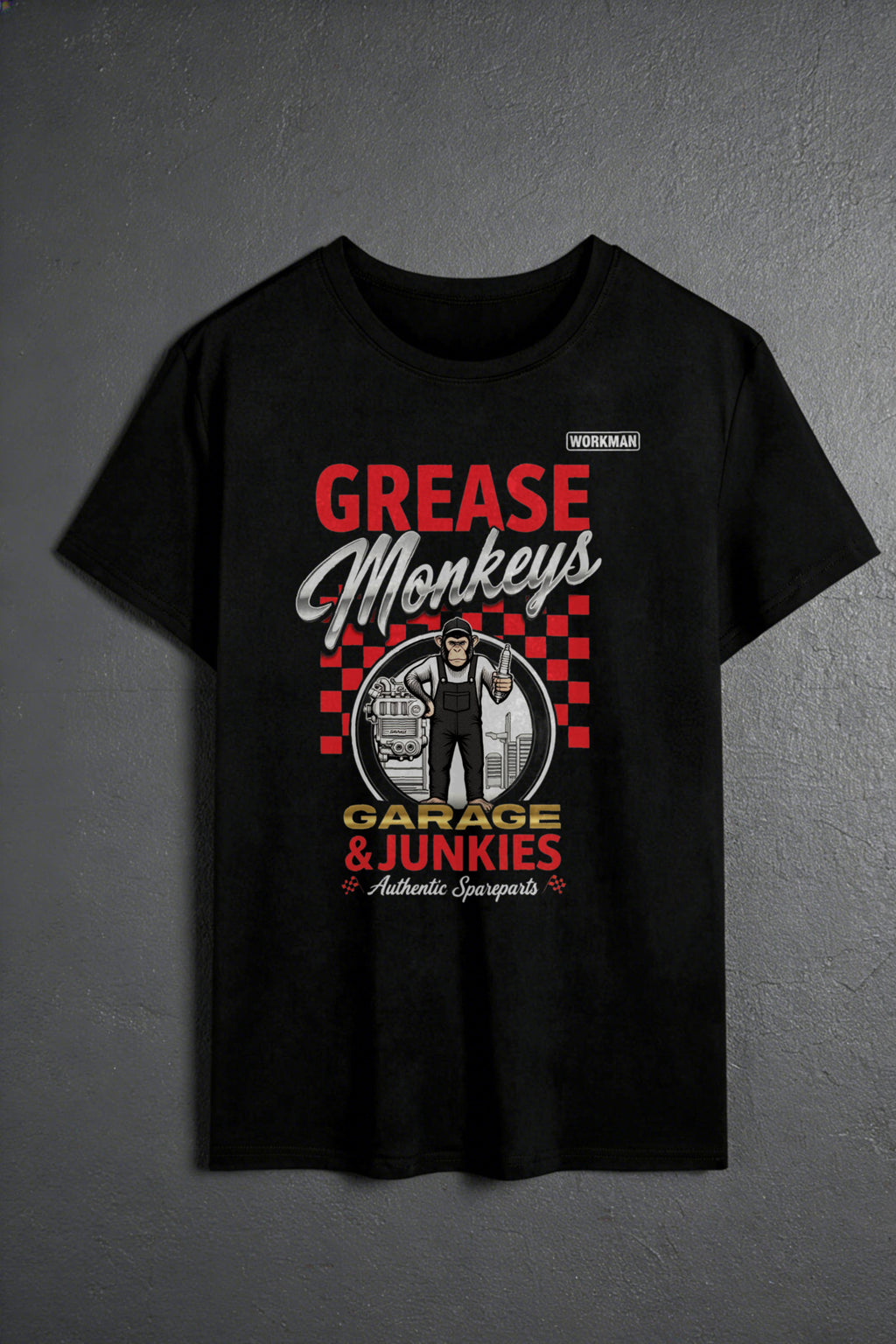 Casual Style Men's T-Shirt Grease Monkeys Garage And Junkies Authentic Sparparts Design For Car Enthusiasts And Mechanic Lovers Perfect For Summer And Spring Wear Ideal Gift For Him