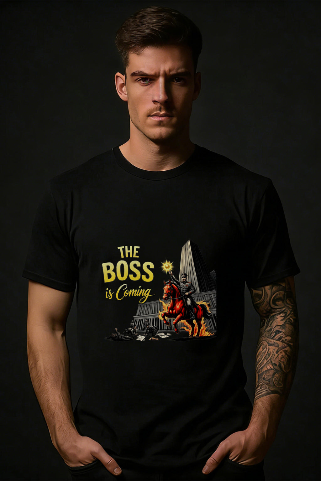 Casual Style Men's T-Shirt The Boss Is Coming Graphic Design For Everyday Wear And Summer Outfits Perfect Gift For Friends And Family