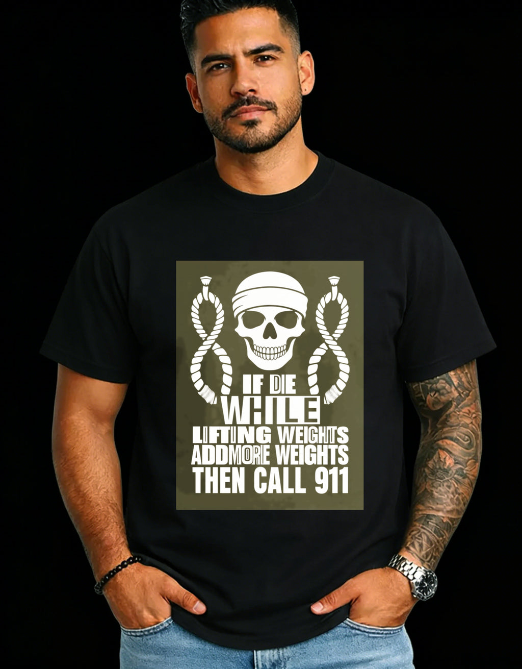Casual Style Men's T-Shirt Skull And Rope Design With Motivational Quote For Gym Enthusiasts Perfect For Workout Sessions And Fitness Lovers Ideal Gift For Men Who Love Weightlifting And Strength Training