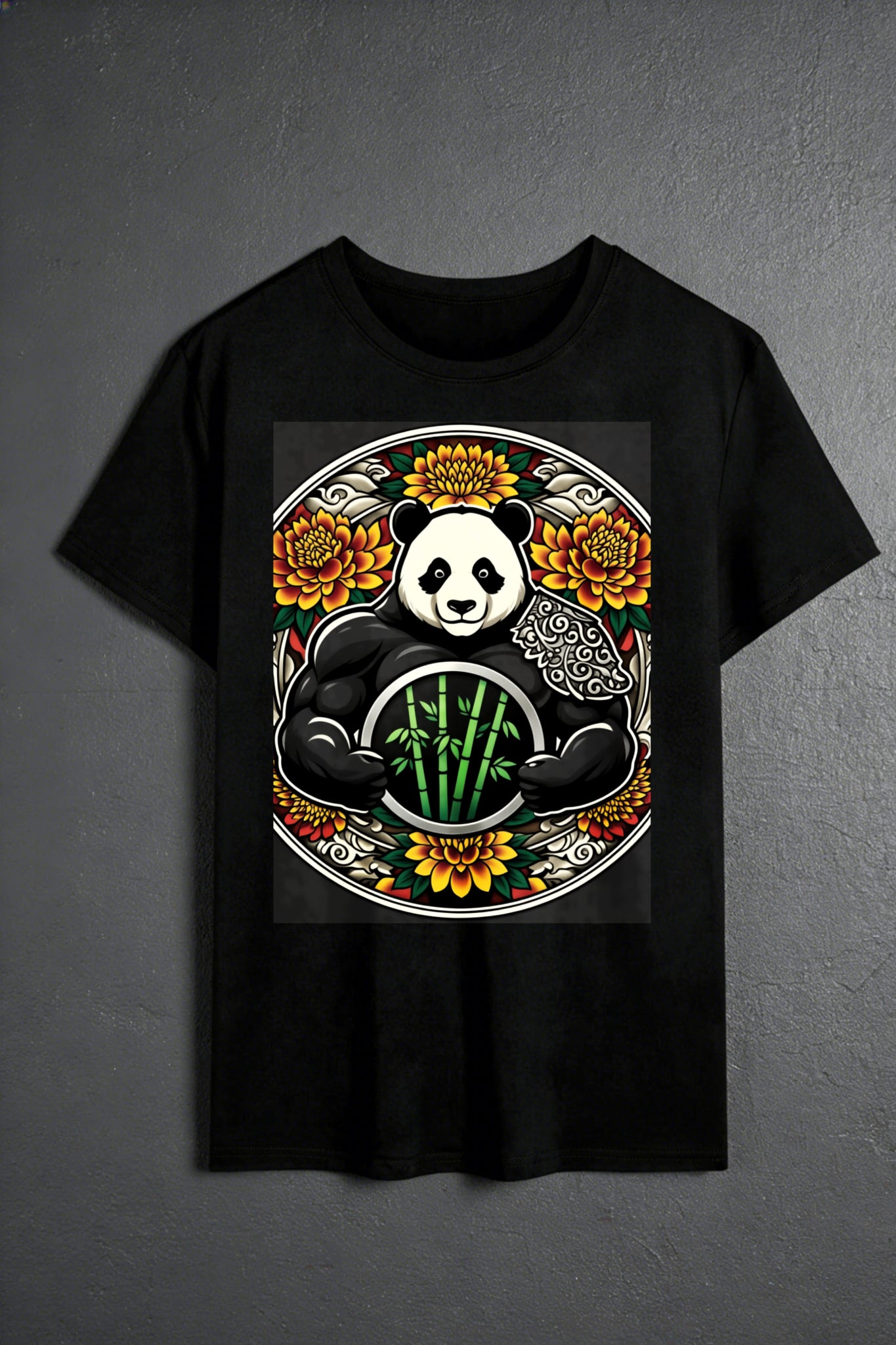 Casual Style Men's T-Shirt Panda With Bamboo And Flowers Design Summer Wear Gift For Animal Lovers