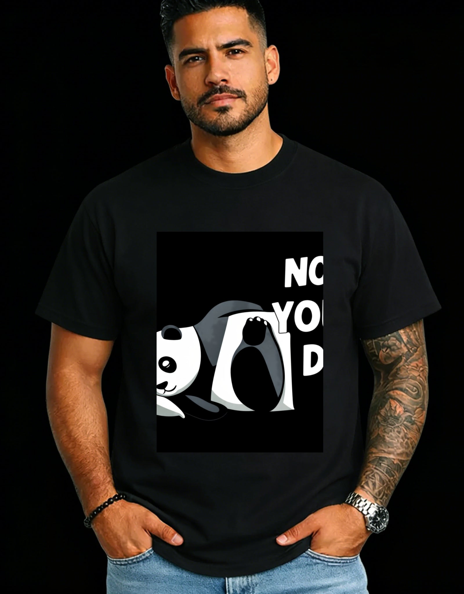 Casual Style Men's T-Shirt Panda And Text Design For Everyday Wear Summer Gift For Him