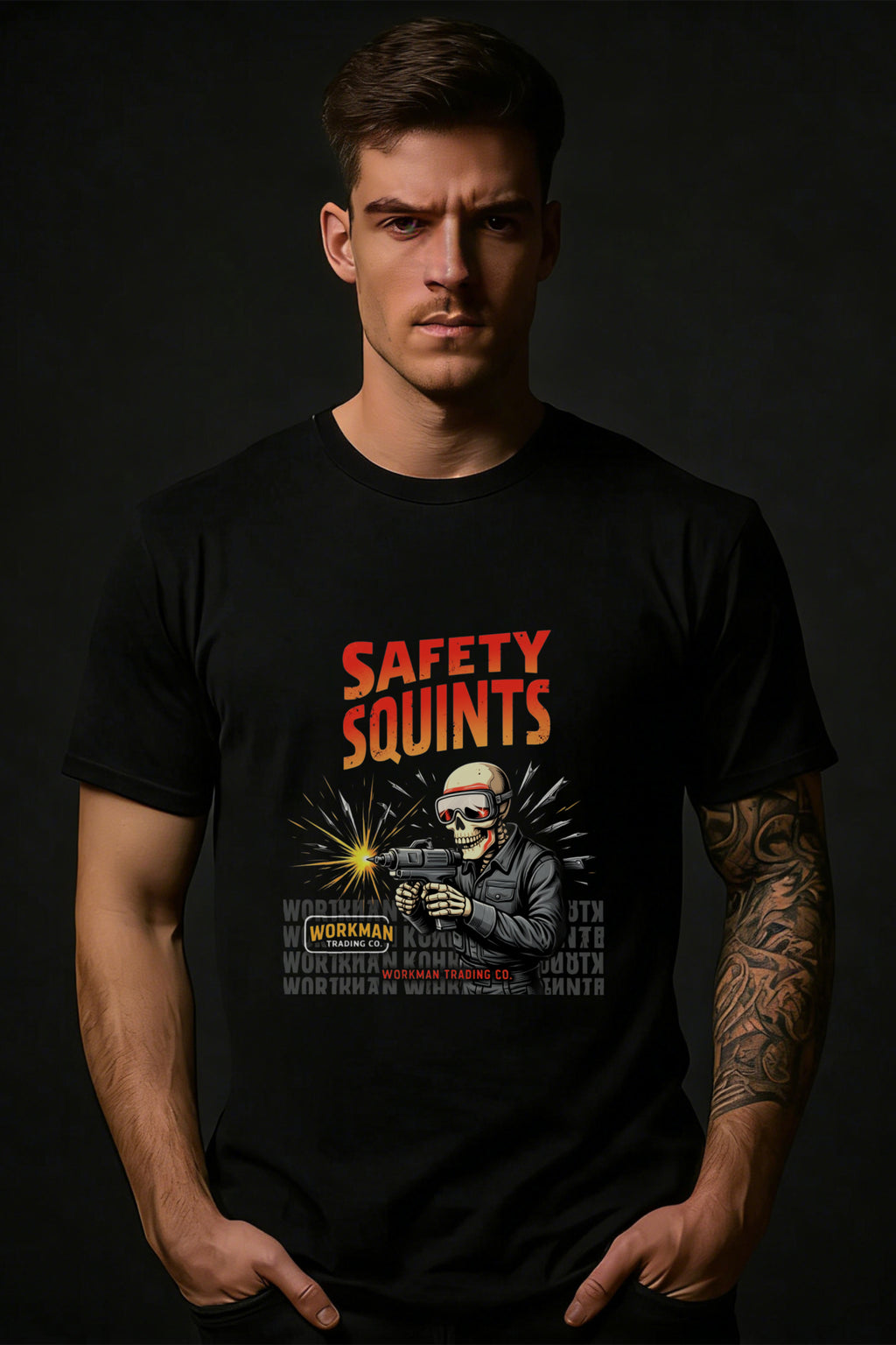 Casual Graphic Men's T-Shirt Safety Squints Skull With Gun And Text Summer Wear For Men Gift For Him