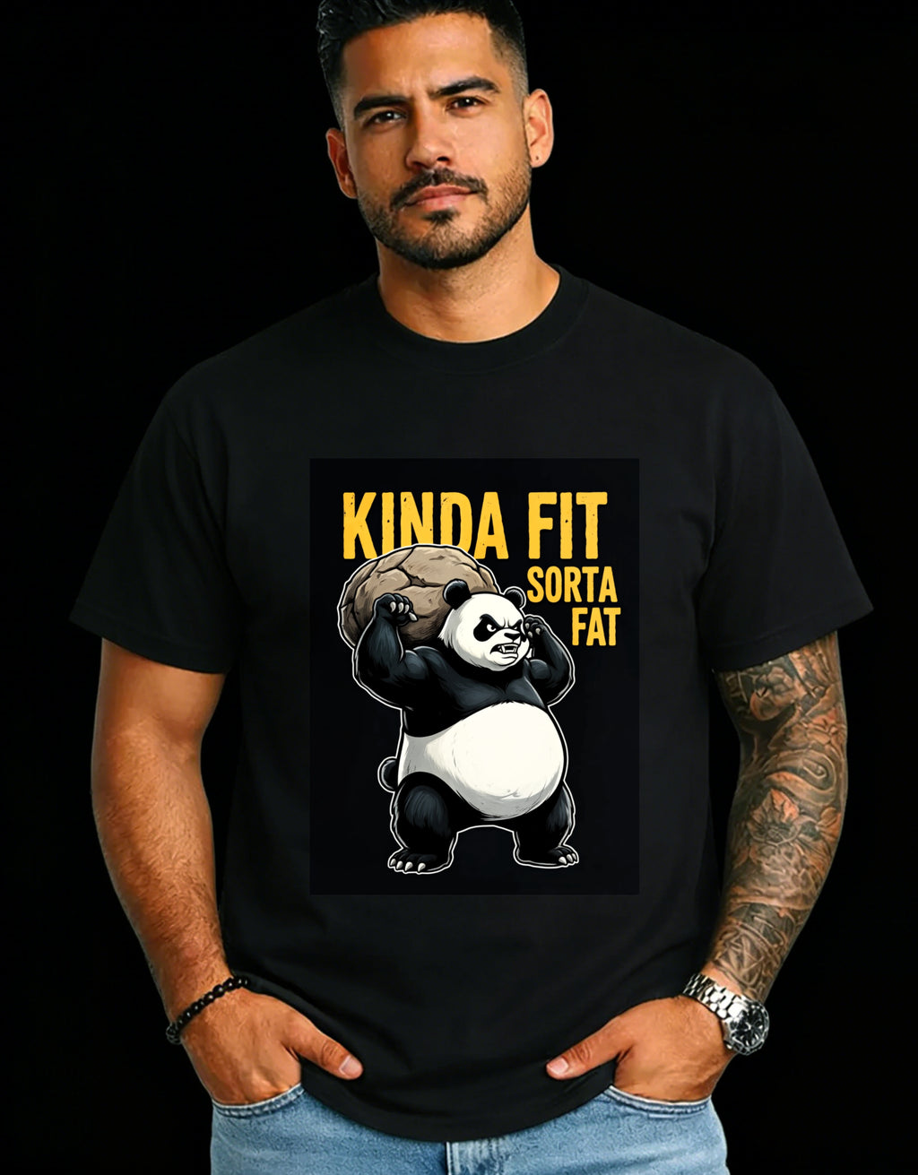 Casual Graphic Men's T-Shirt Panda Lifting Weight Kinda Fit Sorta Fat Humorous Design Summer Wear Gift For Fitness Enthusiasts Friends