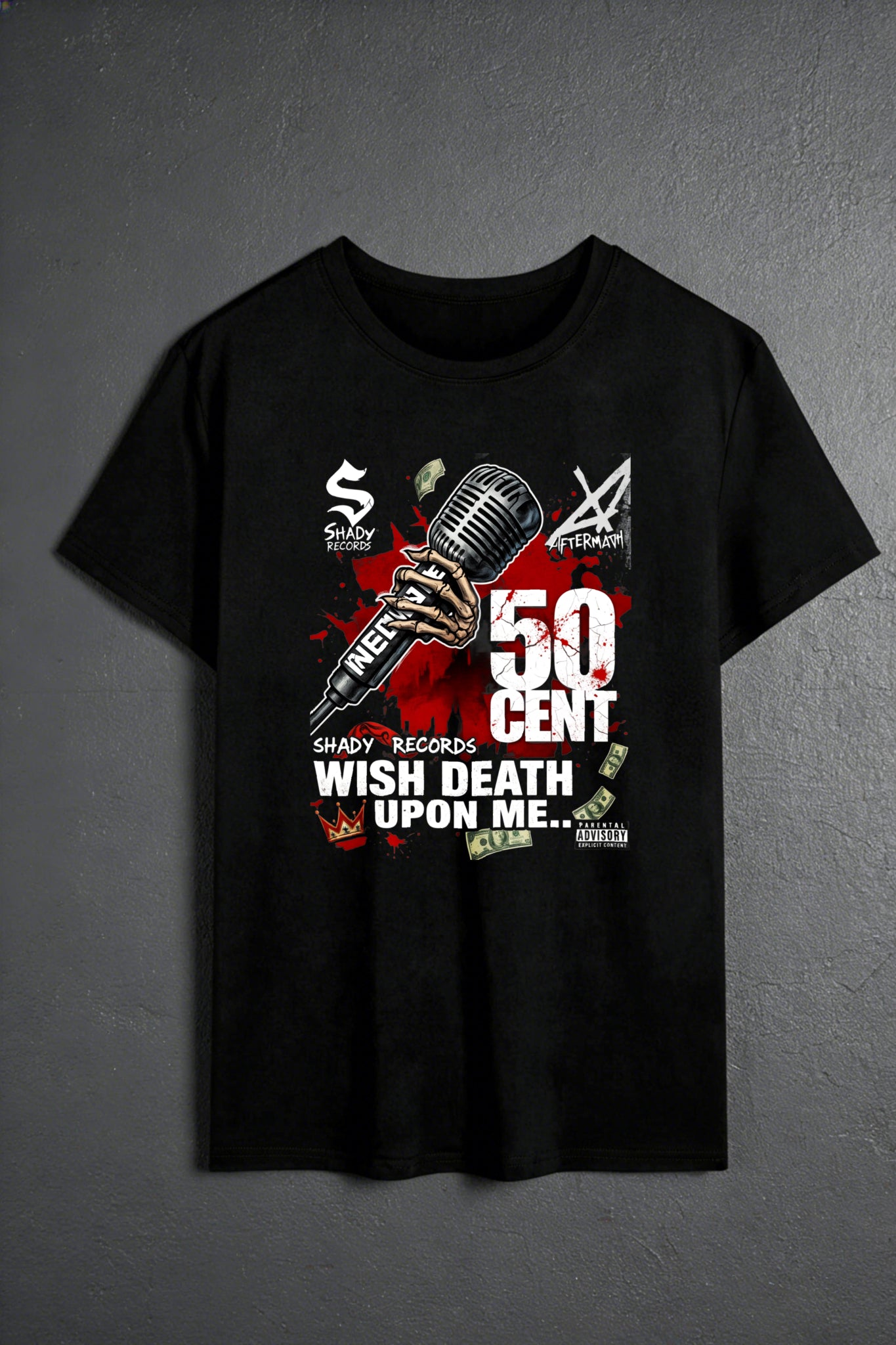 Streetwear Style Men's T-Shirt 50 Cent Wish Death Upon Me Graphic Design Summer Casual Wear For Music Fans And Hip Hop Enthusiasts