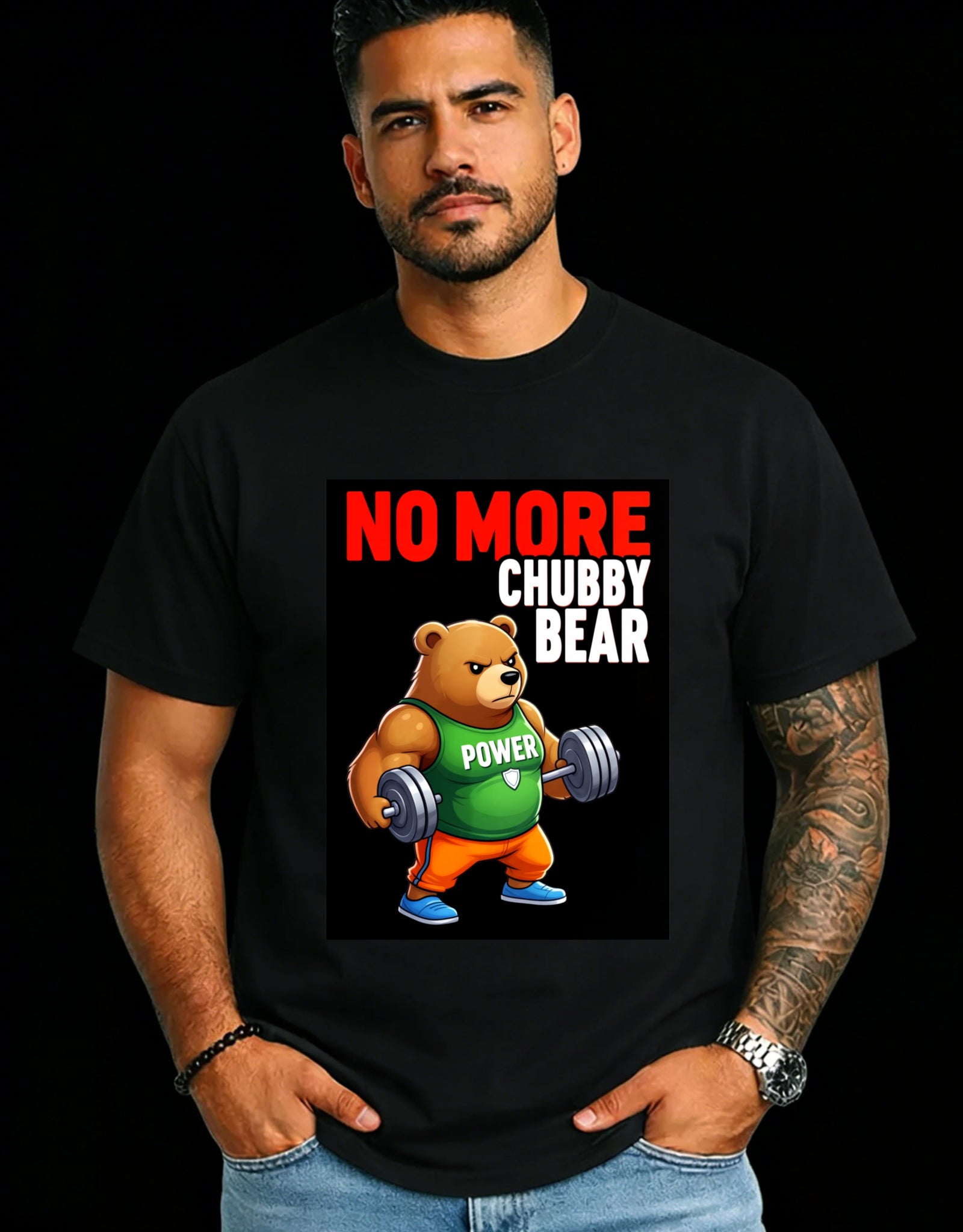 Casual Style Men's T-Shirt No More Chubby Bear Graphic Design Gym Fitness Motivation Summer Wear Gift For Fitness Enthusiasts