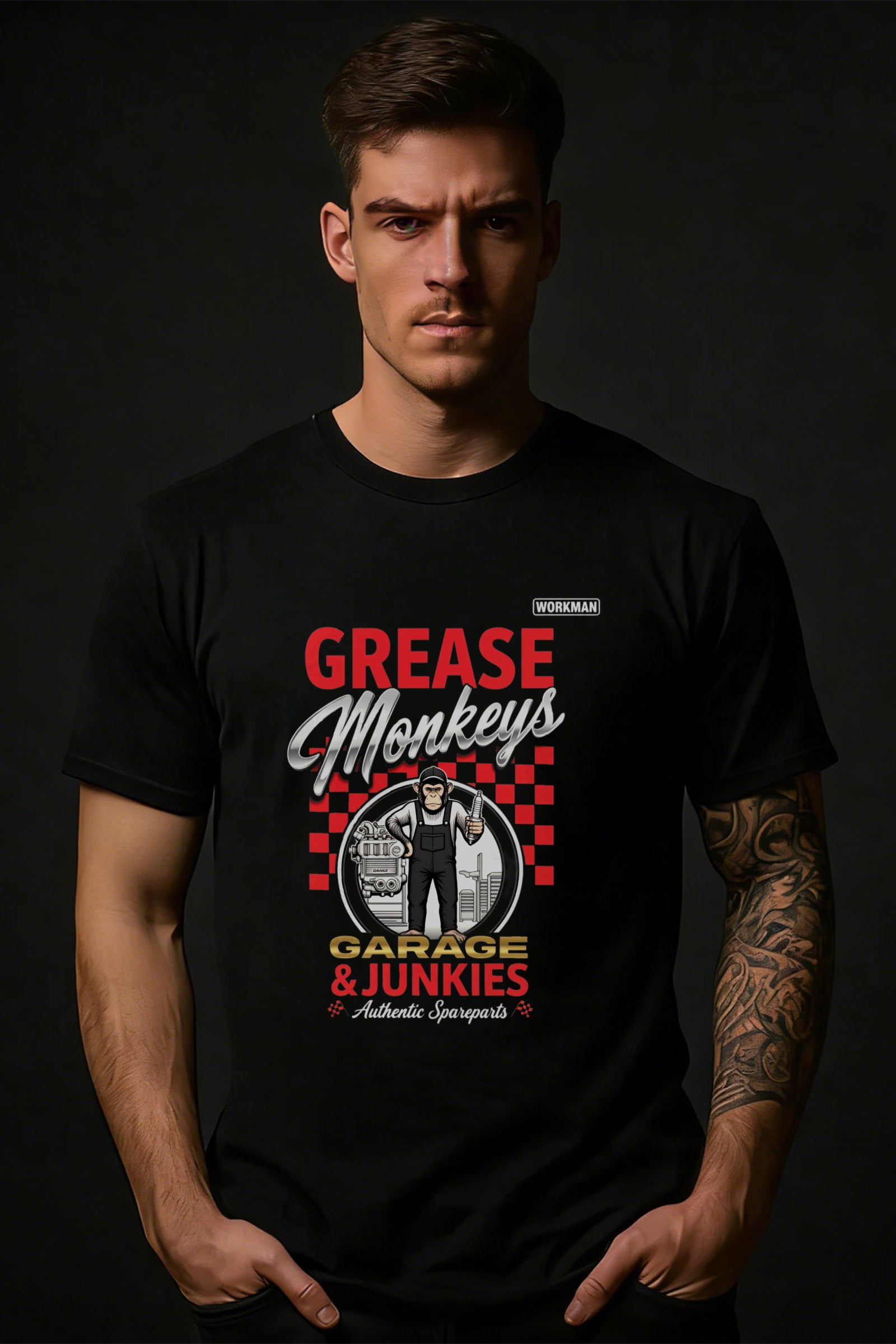 Casual Style Men's T-Shirt Grease Monkeys Garage And Junkies Authentic Sparparts Design For Car Enthusiasts And Mechanic Lovers Perfect For Summer And Spring Wear Ideal Gift For Him