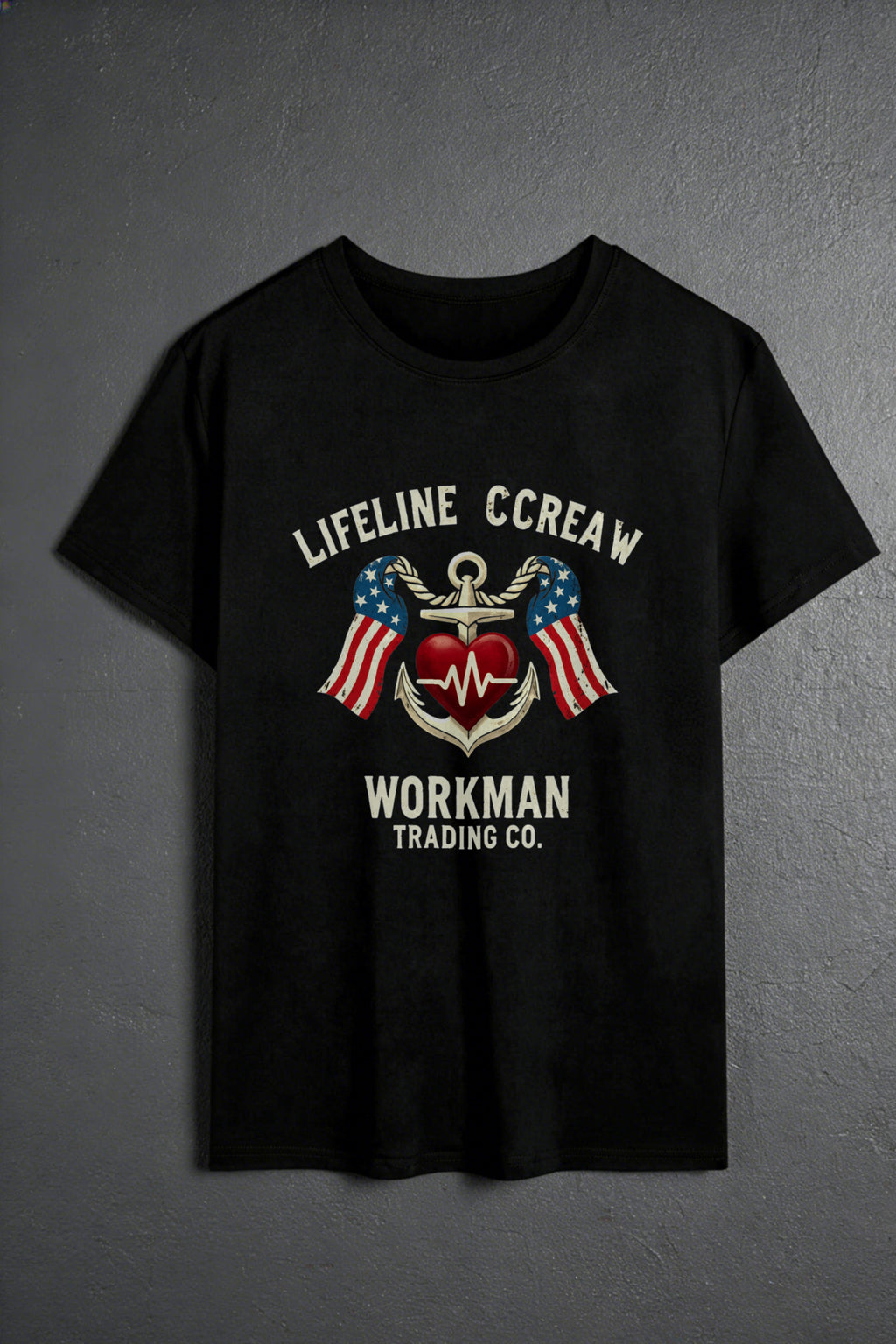 Casual American Flag And Anchor Design Men's T-Shirt Lifeline Ccreaw Graphic Tee For Everyday Wear Summer And Fall Gift For Him