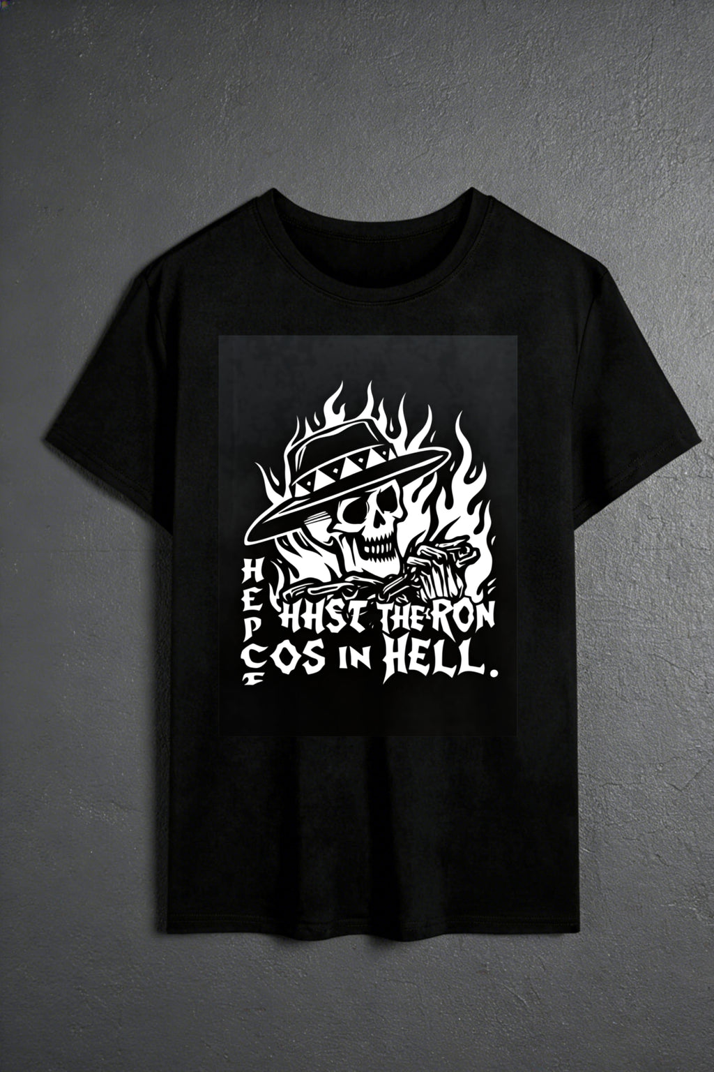 Casual Streetwear Style Men's T-Shirt Skull With Hat And Flames Design For Everyday Wear And Summer Outfits Gift For Men Who Love Biker Culture And Edgy Fashion