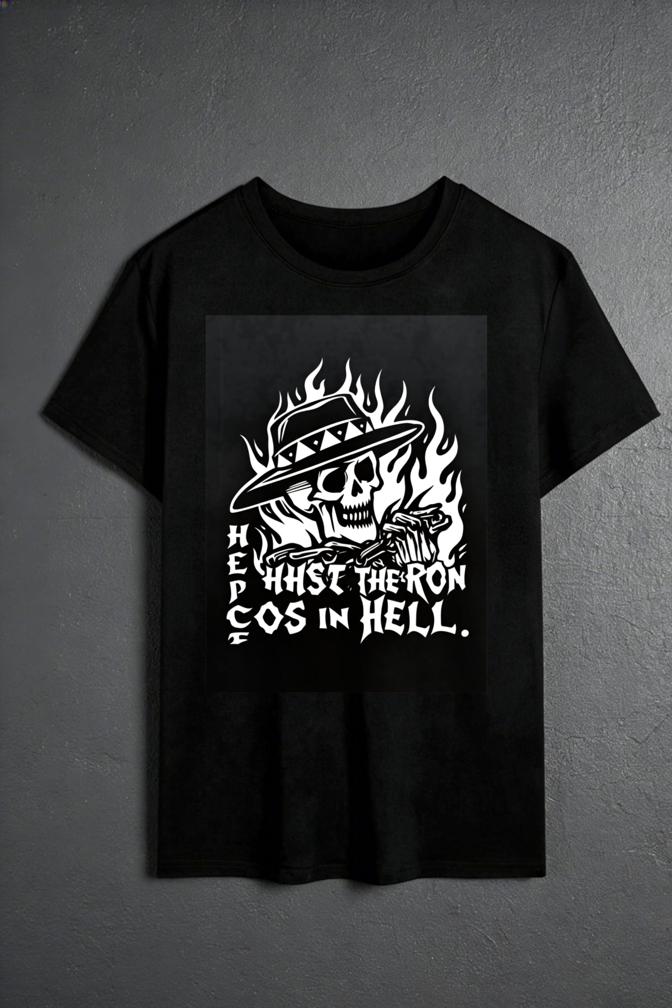 Casual Streetwear Style Men's T-Shirt Skull With Hat And Flames Design For Everyday Wear And Summer Outfits Gift For Men Who Love Biker Culture And Edgy Fashion