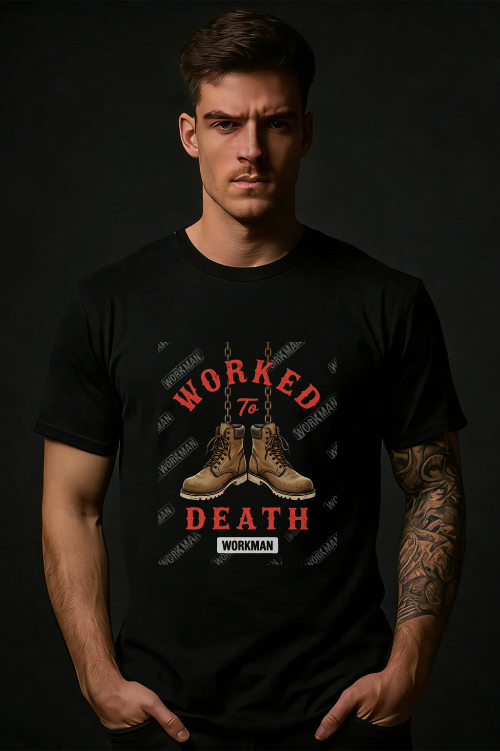 Casual Style Men's T-Shirt Worked To Death Workman Graphic Design For Everyday Wear And Outdoor Activities Perfect Gift For Him