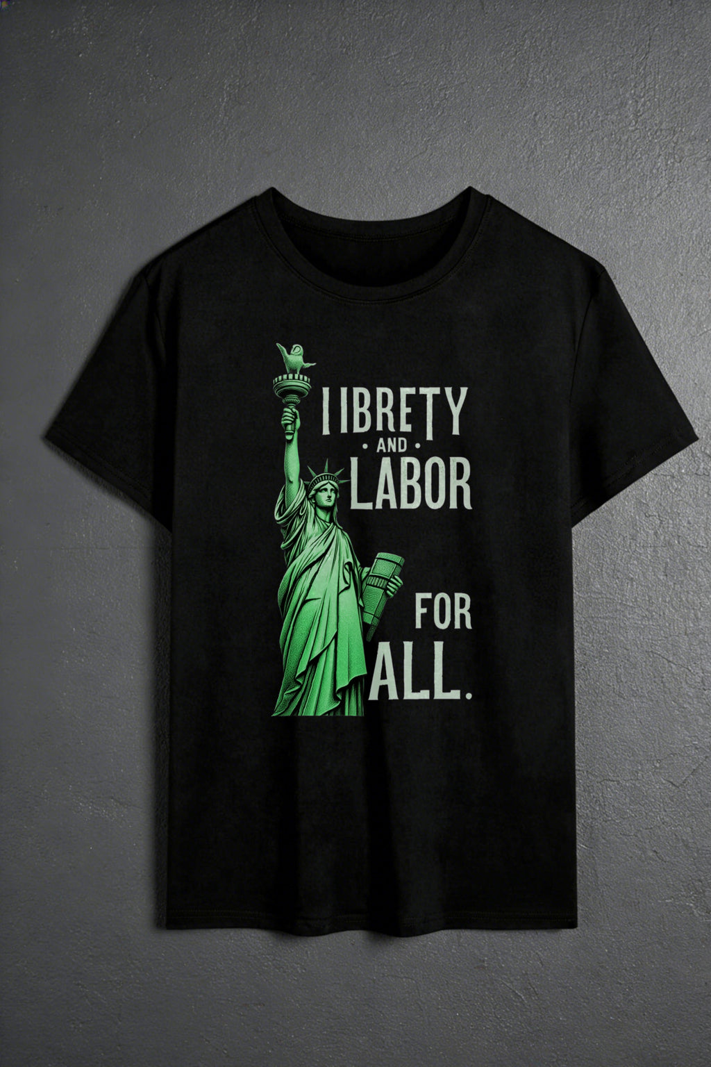 Casual Style Men's T-Shirt Statue Of Liberty And Labor For All Design Summer Wear Gift For Him