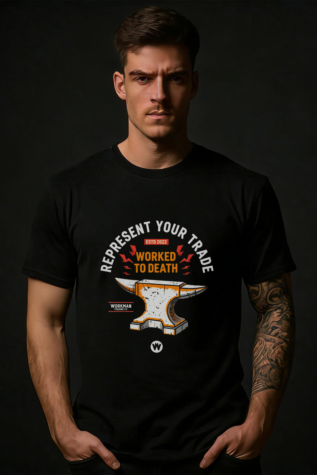Casual Style Men's T-Shirt With Represent Your Trade Worked To Death Anvil Design For Everyday Wear And Gift For Skilled Workers