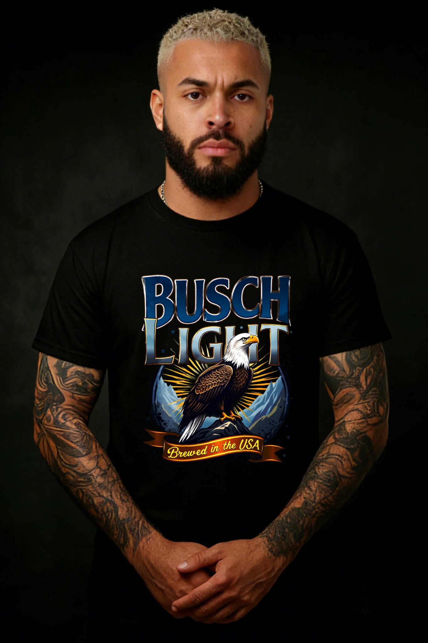 Casual Style Men's T-Shirt With Eagle And Busch Light Logo Brewed In The Usa Graphic For Everyday Wear And Summer Outings Perfect Gift For Beer Lovers And Outdoor Enthusiasts