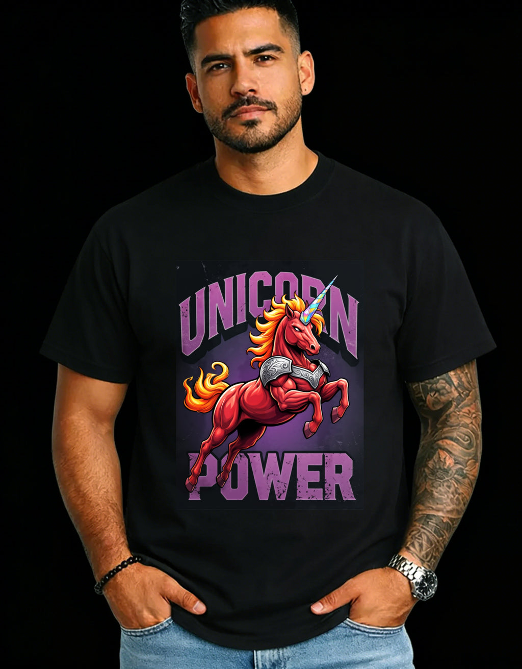 Casual Style Men's T-Shirt Unicorn Power Graphic Design Summer Wear Gift For Friends And Family