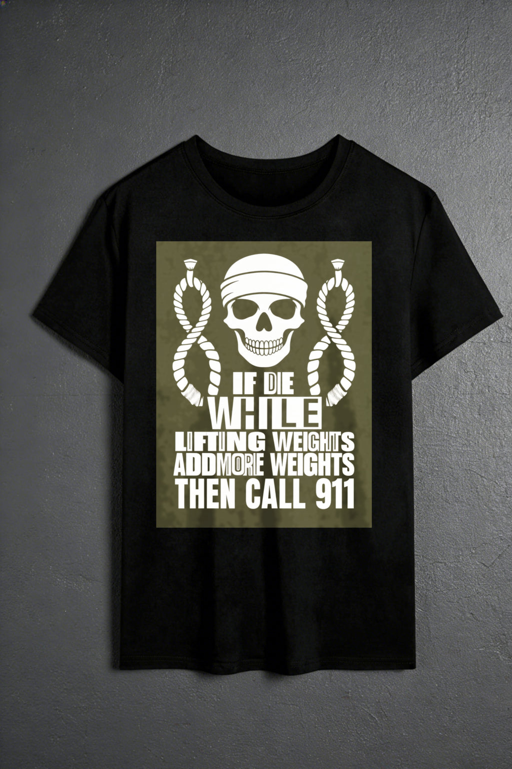Casual Style Men's T-Shirt Skull And Rope Design With Motivational Quote For Gym Enthusiasts Perfect For Workout Sessions And Fitness Lovers Ideal Gift For Men Who Love Weightlifting And Strength Training