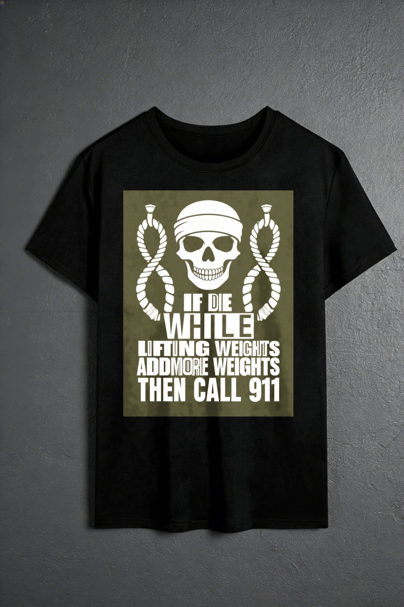 Casual Style Men's T-Shirt Skull And Rope Design With Motivational Quote For Gym Enthusiasts Perfect For Workout Sessions And Fitness Lovers Ideal Gift For Men Who Love Weightlifting And Strength Training