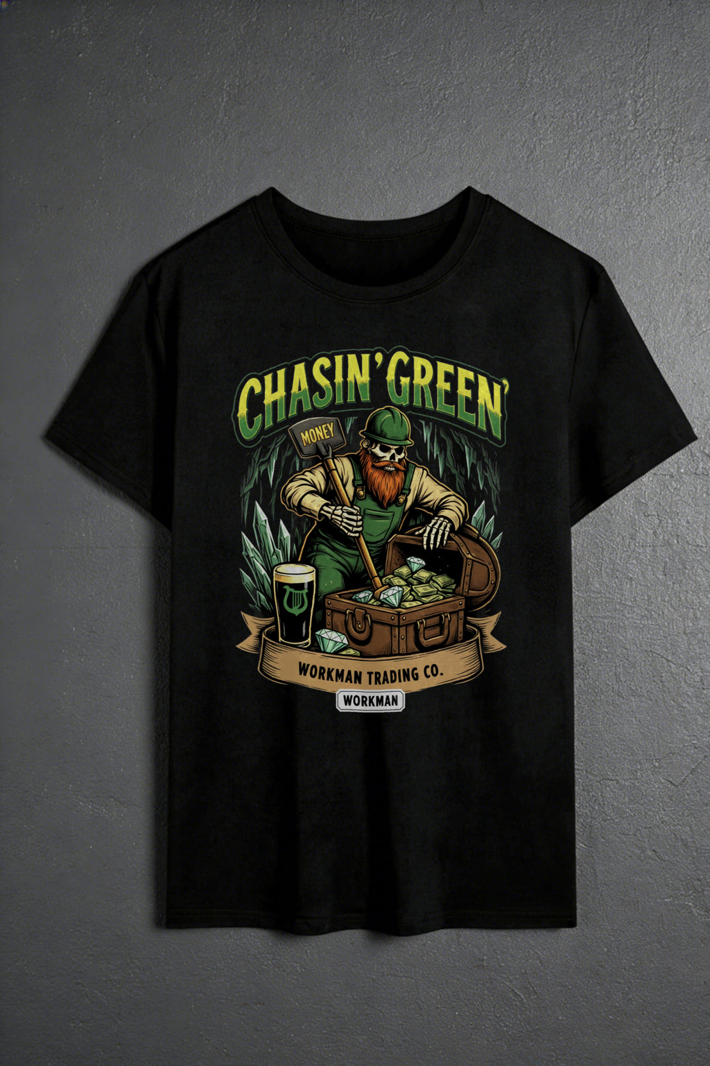 Casual Graphic Men's T-Shirt Chasin Green Leprechaun With Money And Beer Design For St Patrick's Day And Everyday Wear Perfect Gift For Him