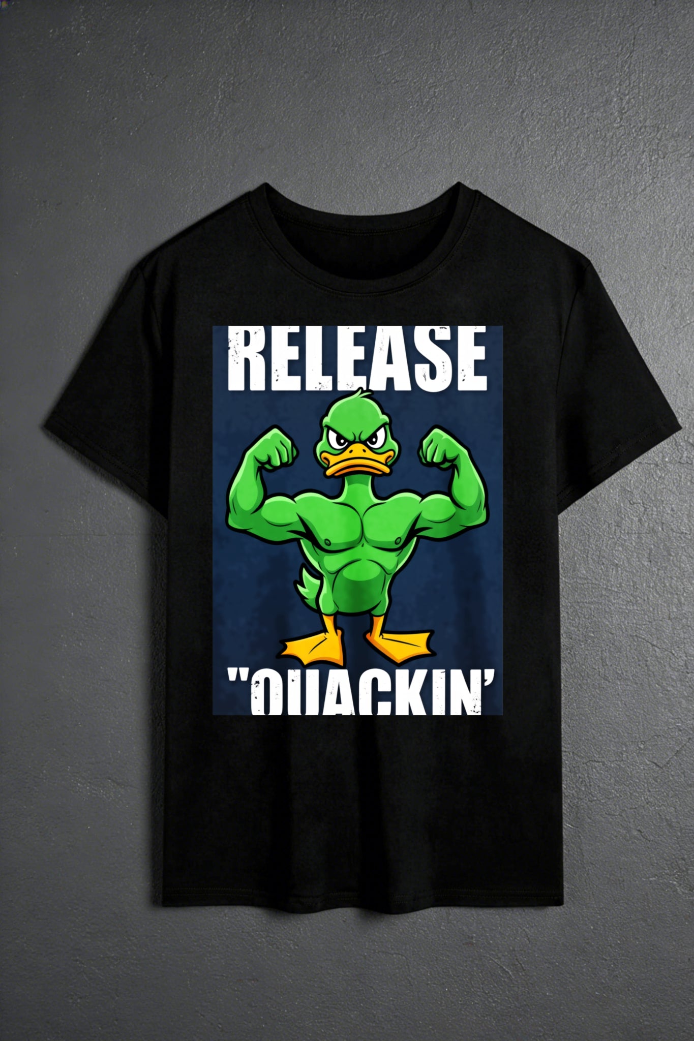 Casual Style Men's T-Shirt Duck Character With Muscular Body And Text Release Quackin Summer Wear For Fun Lovers And Cartoon Fans Perfect Gift For Friends And Family