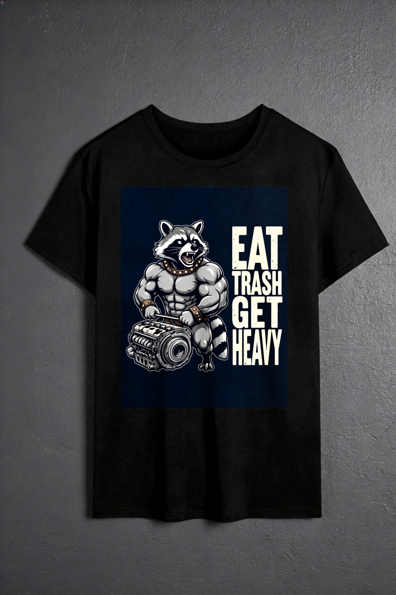 Casual Style Men's T-Shirt With Raccoon Gym Motif Eat Trash Get Heavy Graphic For Fitness Enthusiasts Summer And Fall Wear Ideal Gift For Fitness Lovers And Bodybuilders