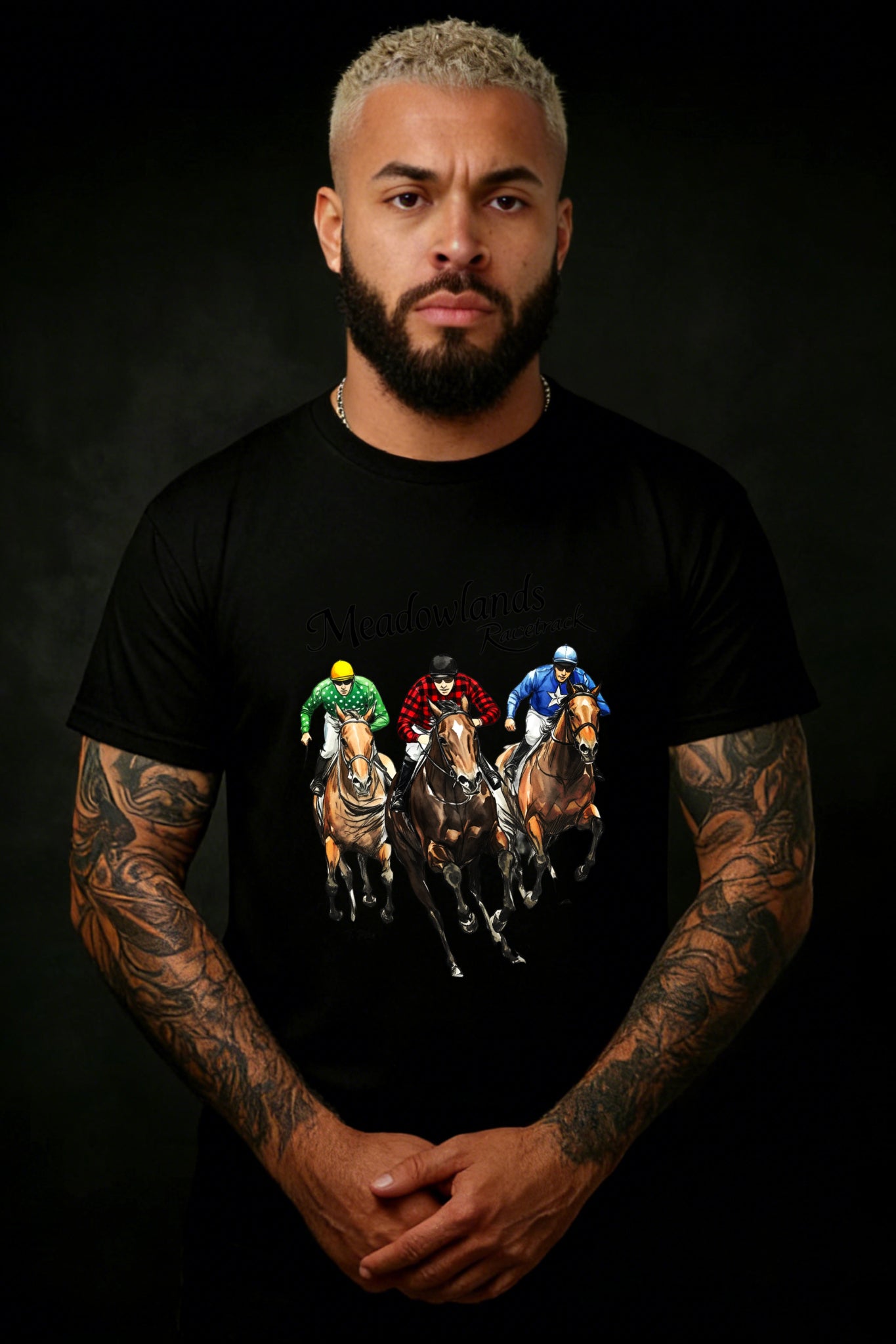 Horse Racing Design Men's T-Shirt With Jockeys And Horses Graphic For Casual Wear In Spring And Summer Perfect Gift For Horse Racing Fans And Sports Enthusiasts