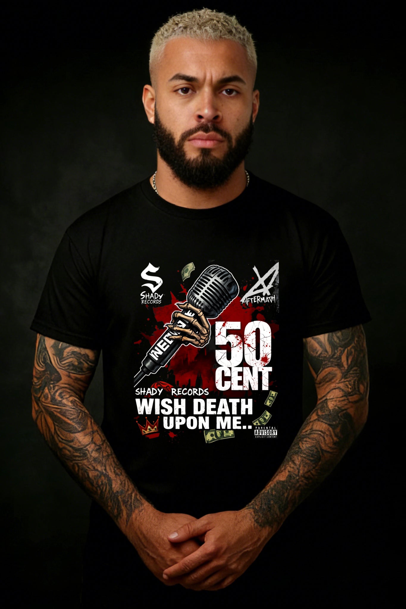 Streetwear Style Men's T-Shirt 50 Cent Wish Death Upon Me Graphic Design Summer Casual Wear For Music Fans And Hip Hop Enthusiasts
