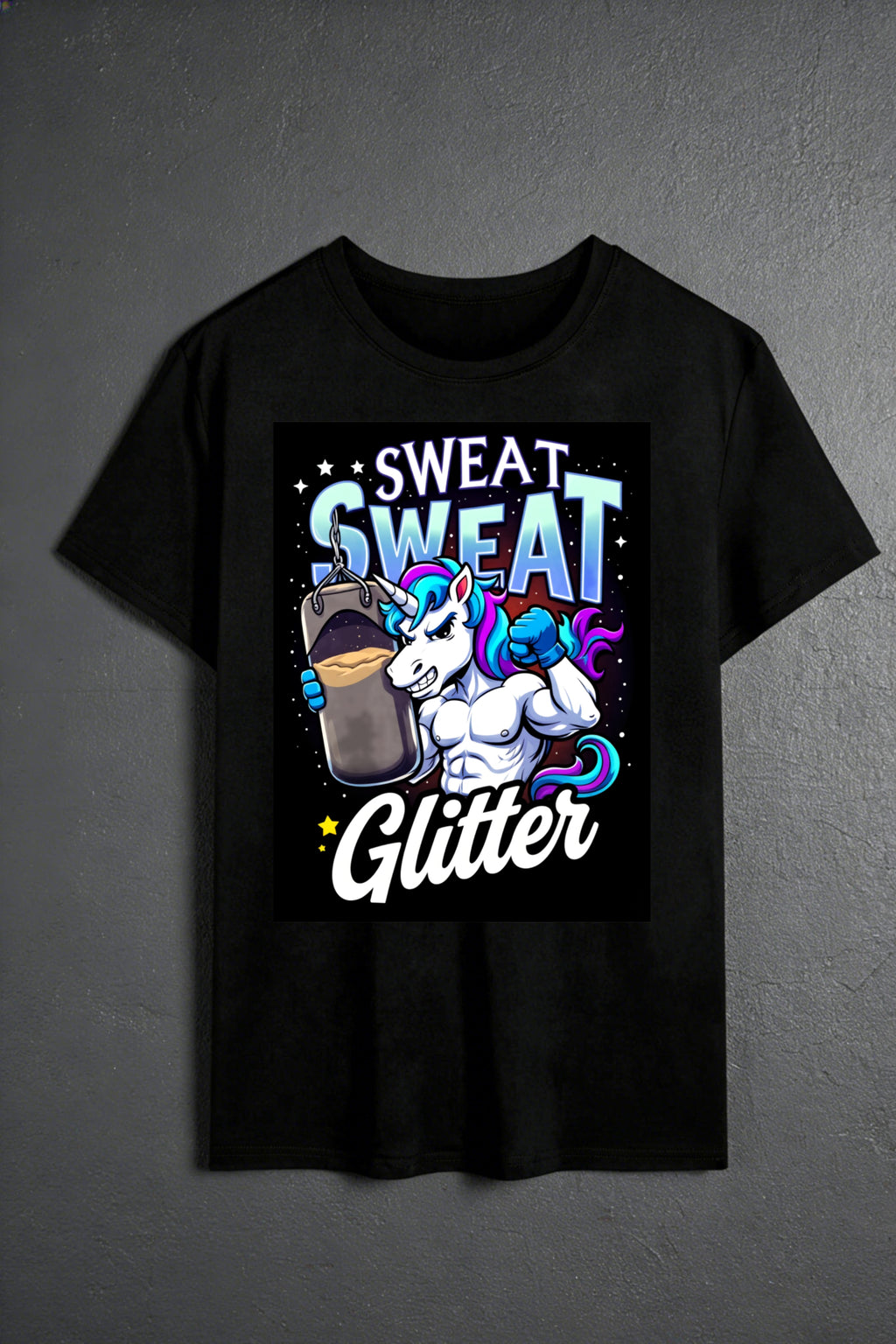 Casual Fashion Men's T-Shirt Unicorn Sweat Glitter Fitness Motivation Summer Wear Gift For Gym Enthusiasts