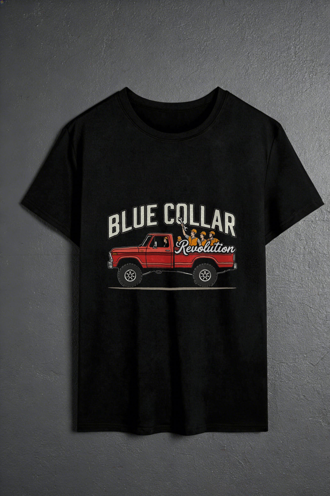 Casual Style Men's T-Shirt Blue Collar Revolution Graphic Red Truck Design For Everyday Wear And Outdoor Activities Perfect Gift For Him