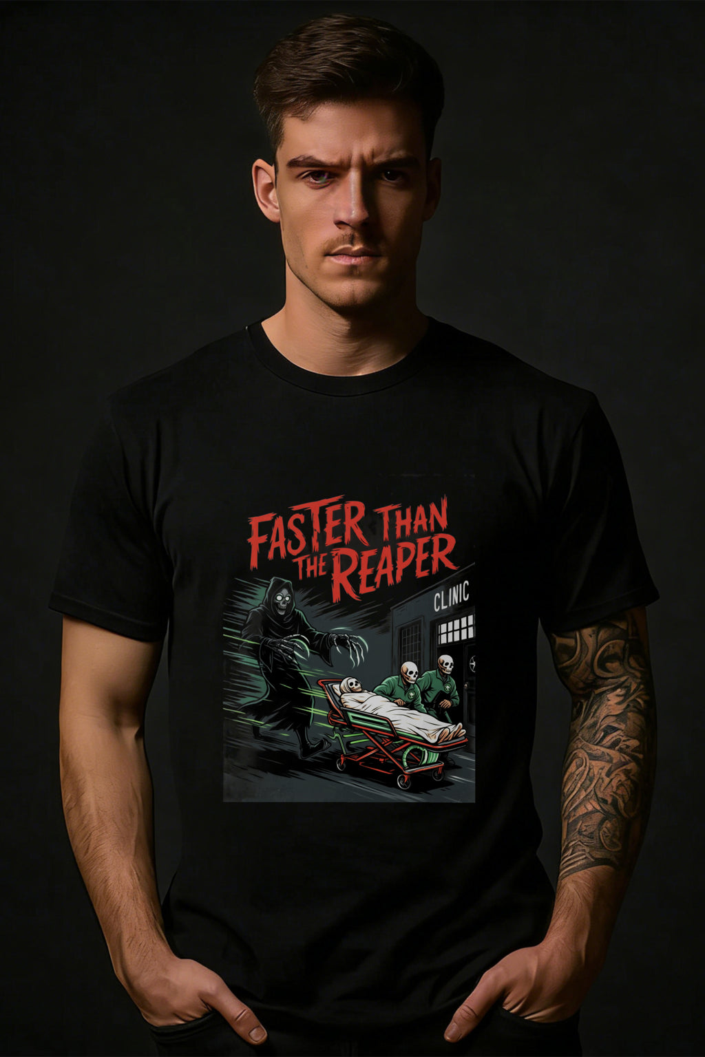 Graphic Design Men's T-Shirt Faster Than The Reaper Horror Theme Summer Casual Wear For Him