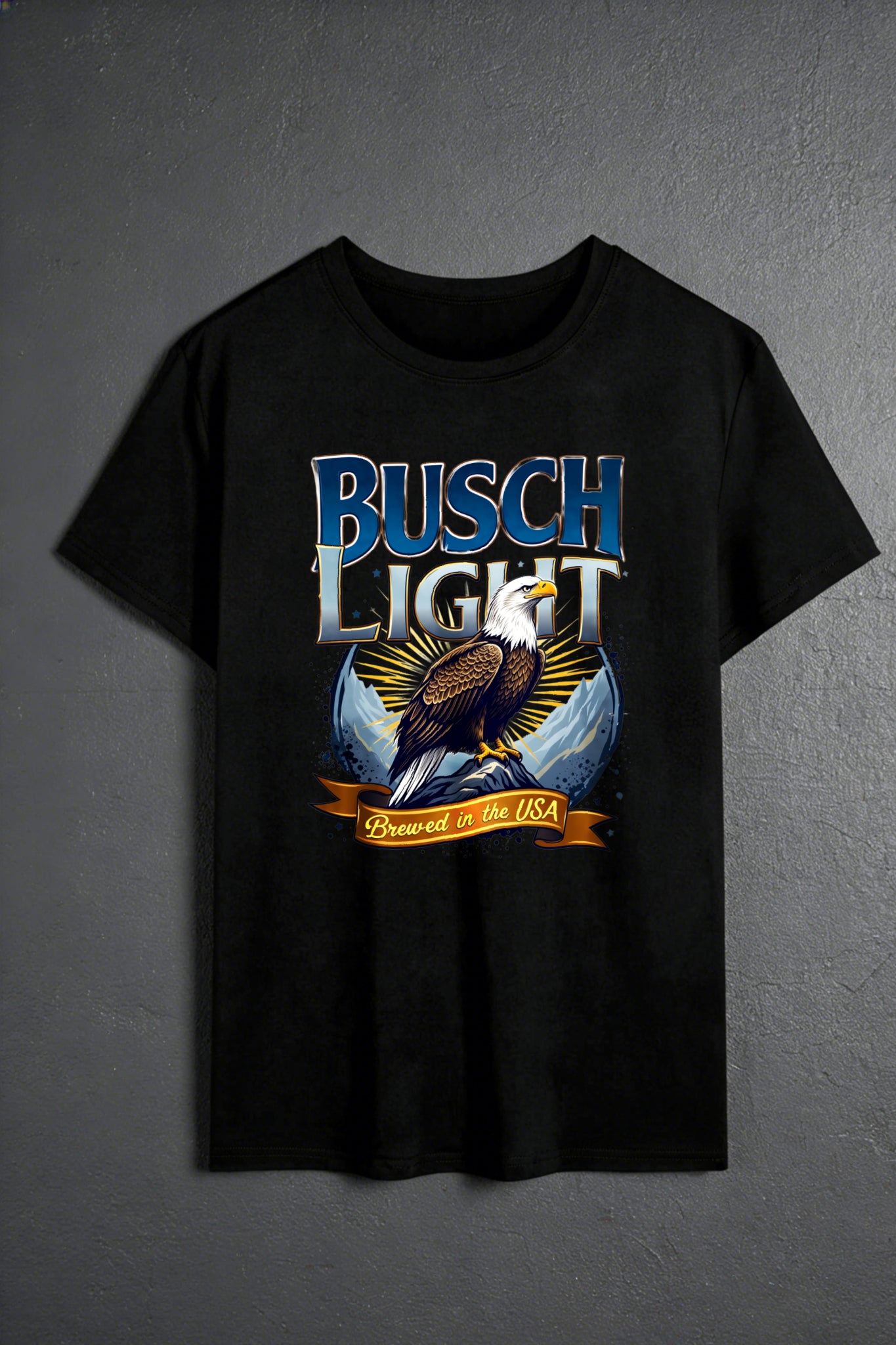Casual Style Men's T-Shirt With Eagle And Busch Light Logo Brewed In The Usa Graphic For Everyday Wear And Summer Outings Perfect Gift For Beer Lovers And Outdoor Enthusiasts